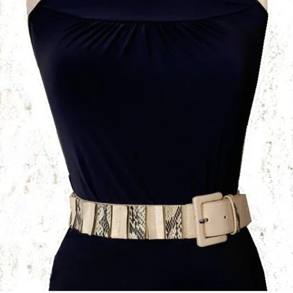 Kohls Leather & Snake Print Elastic Belt - Picture 1 of 4